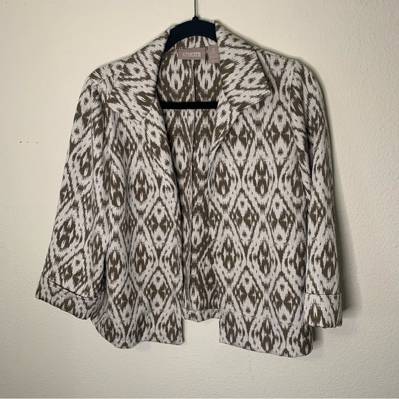 Chico's Taupe and White Patterned Light Weight Jacket Size 0/ Small - Picture 1 of 7